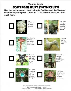 Grotto Scavenger Hunt Worksheet with clues